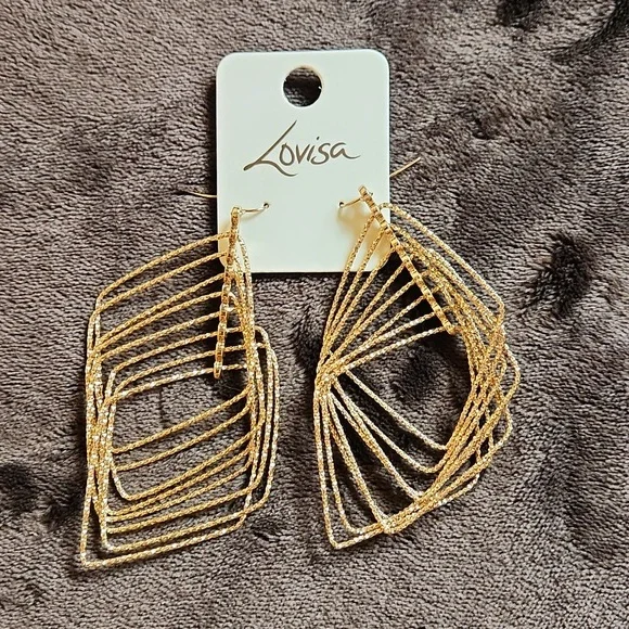NWT Lovisa Fashion earrings faux gold dangle shimmer sparkle 4" long - Picture 1 of 10